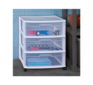 Sterilite Wide 3 Drawer White Cart