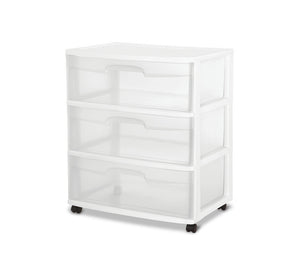 Sterilite Wide 3 Drawer White Cart